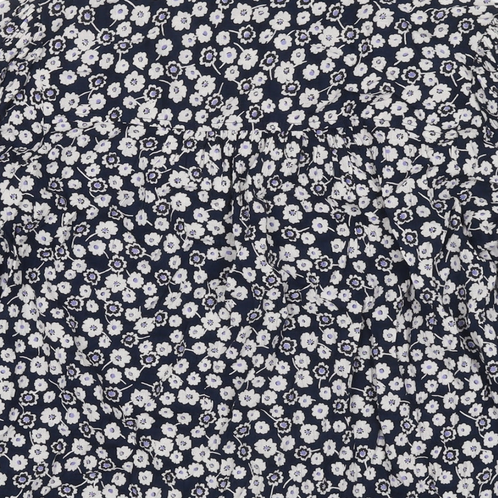 Marks & Spencer Womens Blue Floral Viscose Basic Button-Up Size 8 Round Neck