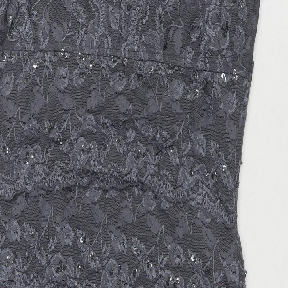 Marina Womens Grey Polyester A-Line Size 10 V-Neck Pullover - Sequin Detail