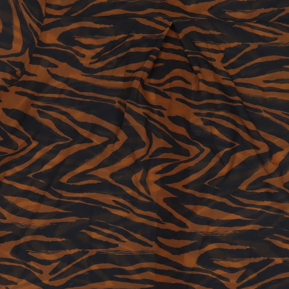 NEXT Womens Brown Animal Print Polyester Basic Button-Up Size 12 Round Neck - Beach Cover-Up