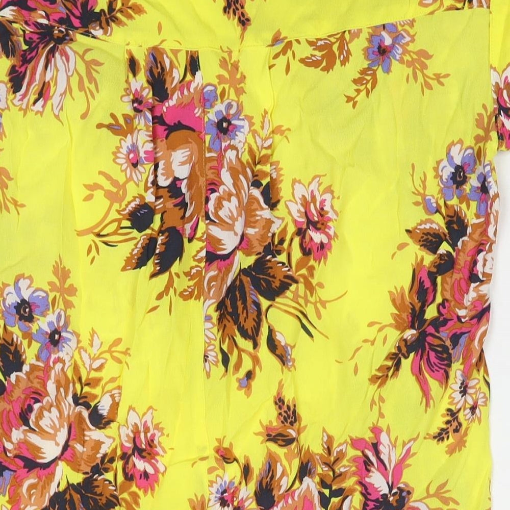 NEXT Womens Yellow Floral Viscose Basic Blouse Size 10 Round Neck
