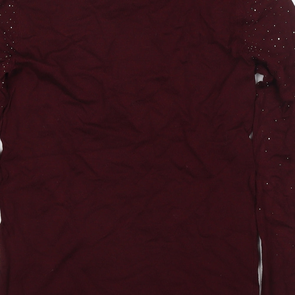 Warehouse Womens Red Round Neck Viscose Pullover Jumper Size 6 - Embellishment Detail