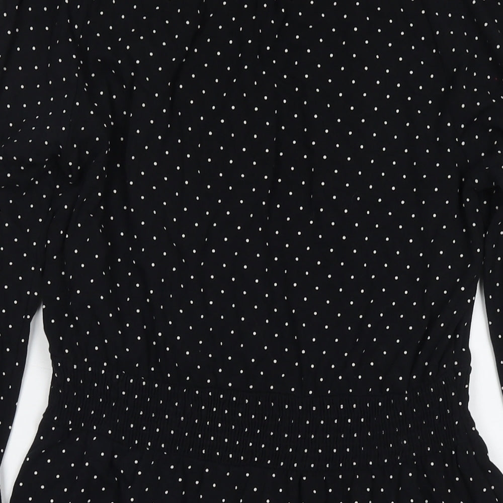 Topshop Womens Black Polka Dot Cotton Fit & Flare Size 10 Round Neck Pullover