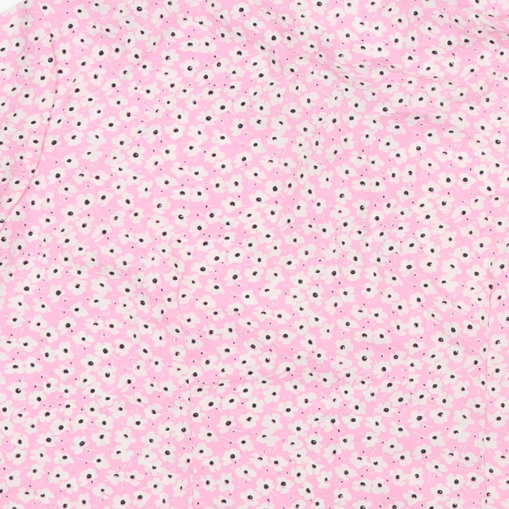 Amalina Womens Pink Floral Polyester Basic Button-Up Size 12 Collared