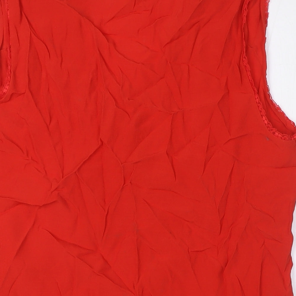 Marks & Spencer Womens Red Viscose Basic Button-Up Size 14 V-Neck - Lace Trim
