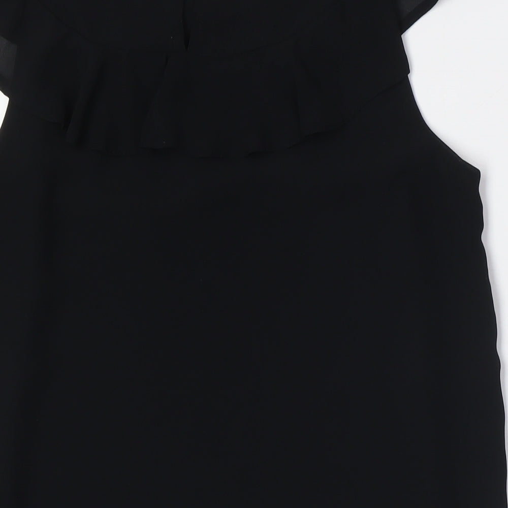 New Look Womens Black Polyester Basic Button-Up Size 10 Round Neck
