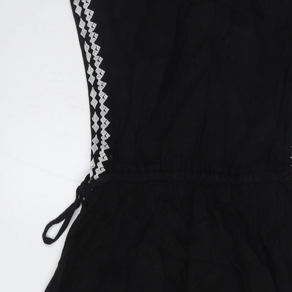 Marks and Spencer Womens Black Linen A-Line Size 6 Boat Neck - Tie Waist