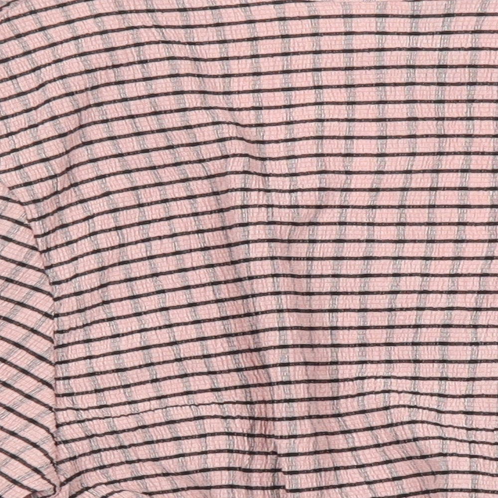 H&M Womens Pink Check Polyester Cropped Blouse Size XS Sweetheart