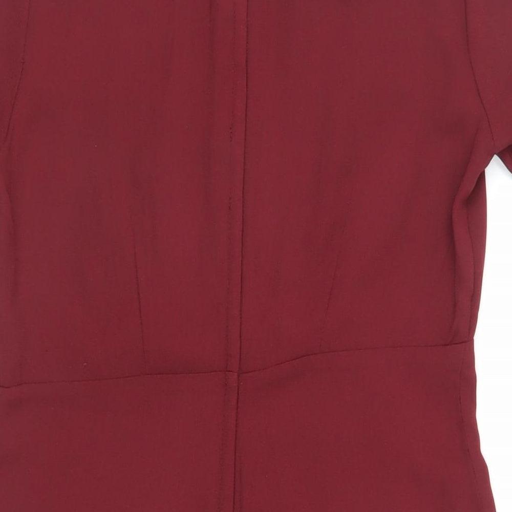 H&M Womens Red Polyester Shift Size 10 Collared Zip - Embellished Collar