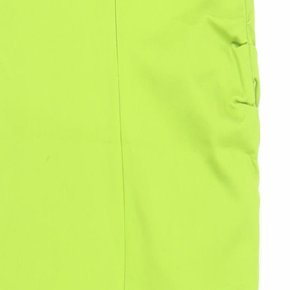 Zara Womens Green Polyester Sheath Size L Round Neck Zip - Ruched