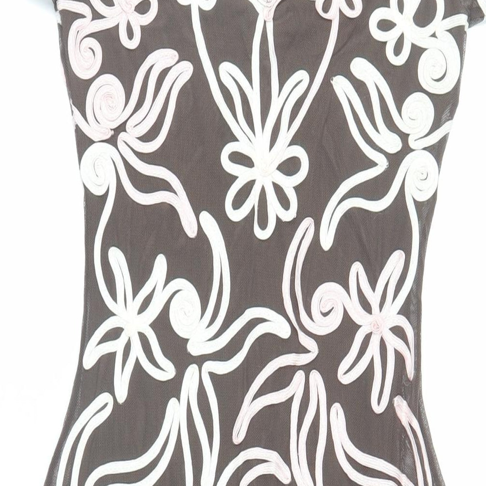 Phase Eight Womens Brown Geometric Nylon Fit & Flare Size 8 V-Neck - Embroidered