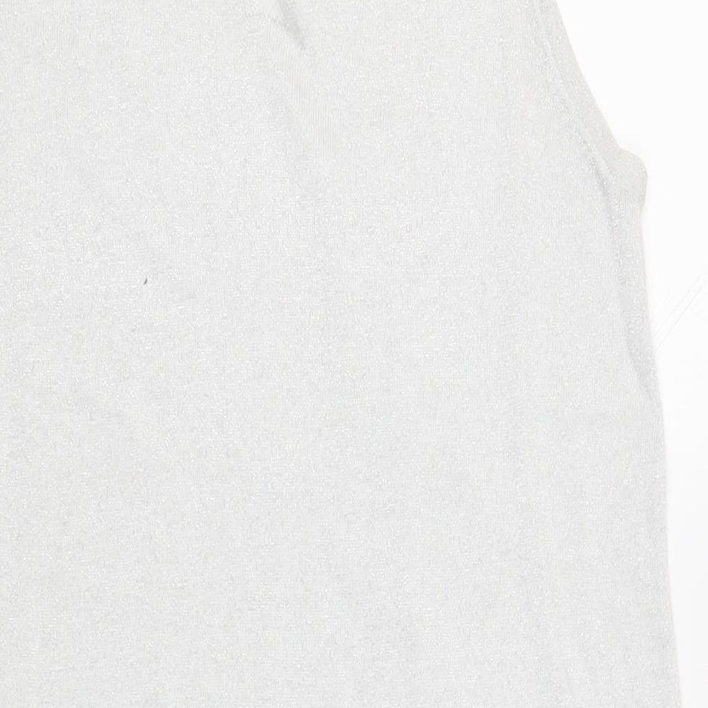 NEXT Womens Silver Ramie Tunic Blouse Size 12 Round Neck - Glitter