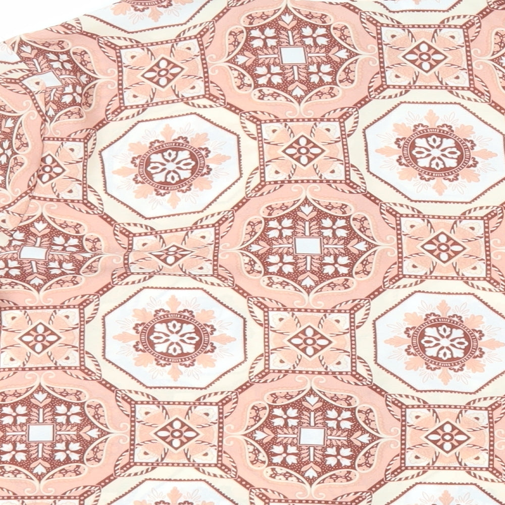 Marks & Spencer Womens Pink Geometric Polyester Basic Button-Up Size 14 Collared - Mosaic Print