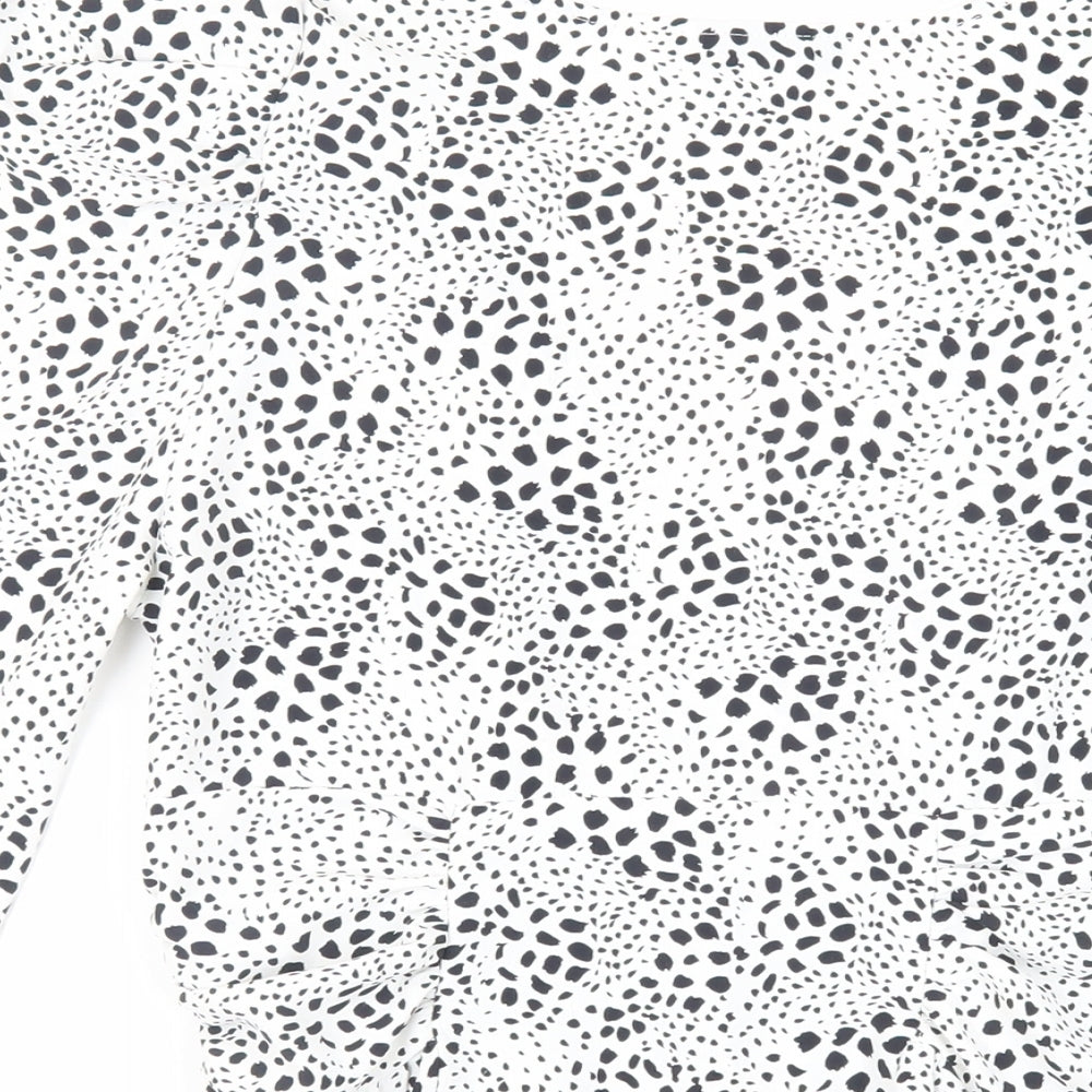 Topshop Womens White Animal Print Polyester Basic Button-Up Size 10 V-Neck