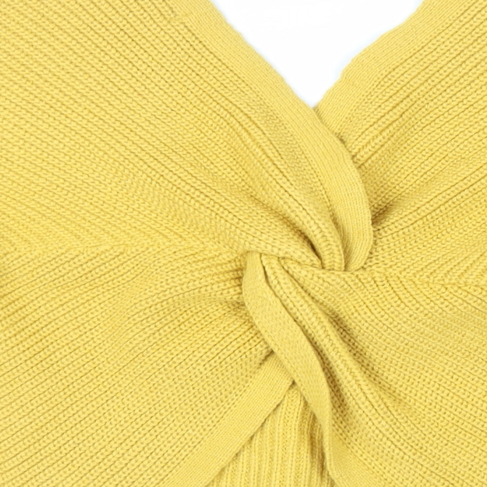 New Look Womens Yellow V-Neck Acrylic Pullover Jumper Size M - Back Detail