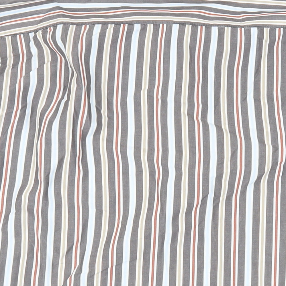 Casa Moda Mens Grey Striped Cotton Button-Up Size L Collared Button - Collar 41/42
