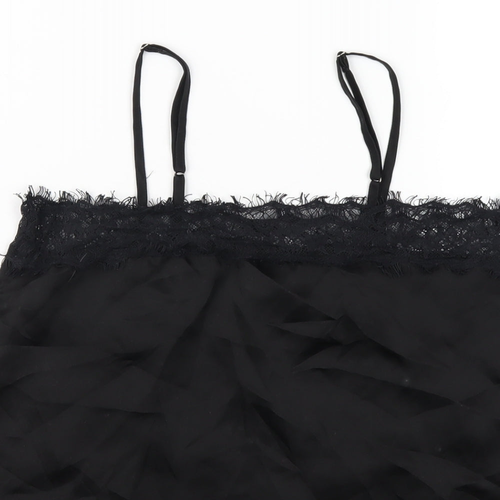 Missguided Womens Black Polyester Camisole T-Shirt Size 8 Square Neck - Lace Trim