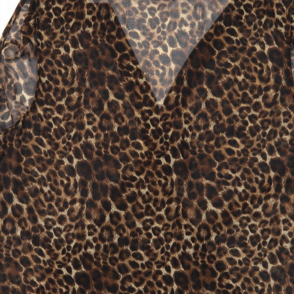 New Look Womens Brown Animal Print Polyester Basic Blouse Size 14 V-Neck - Leopard Print