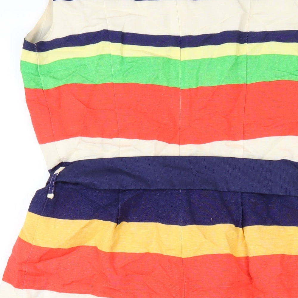 Clements Ribeiro Womens Multicoloured Striped Linen A-Line Size 10 Round Neck Zip