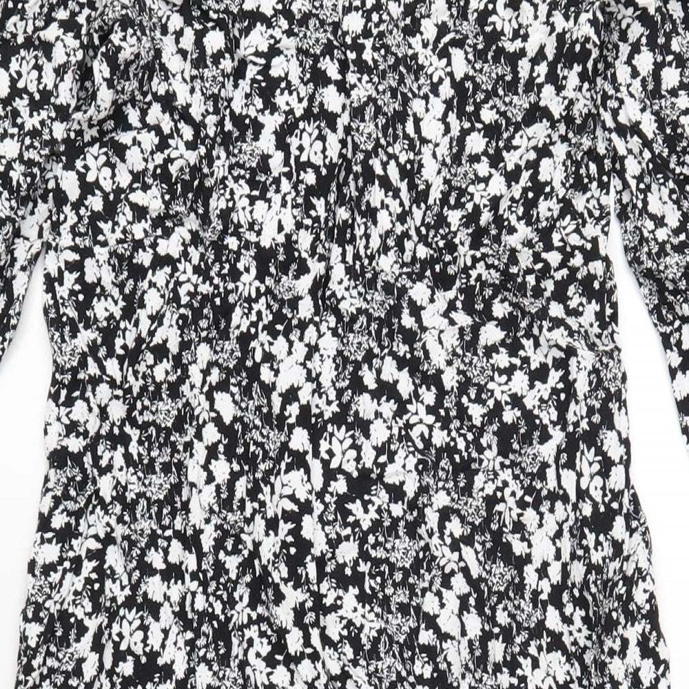 Marks & Spencer Womens Black Geometric Viscose A-Line Size 16 Mock Neck Zip