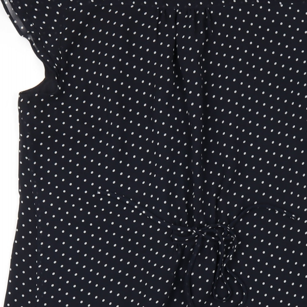 H&M Womens Blue Polka Dot Polyester A-Line Size 10 V-Neck Pullover
