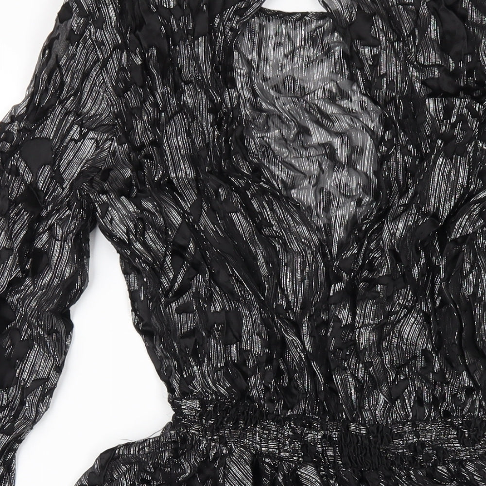 Zara Womens Black Viscose A-Line Size M Round Neck Button