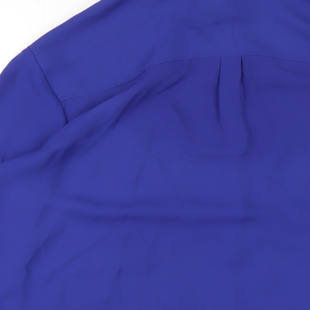 H&M Womens Blue Polyester Basic Button-Up Size 10 Collared