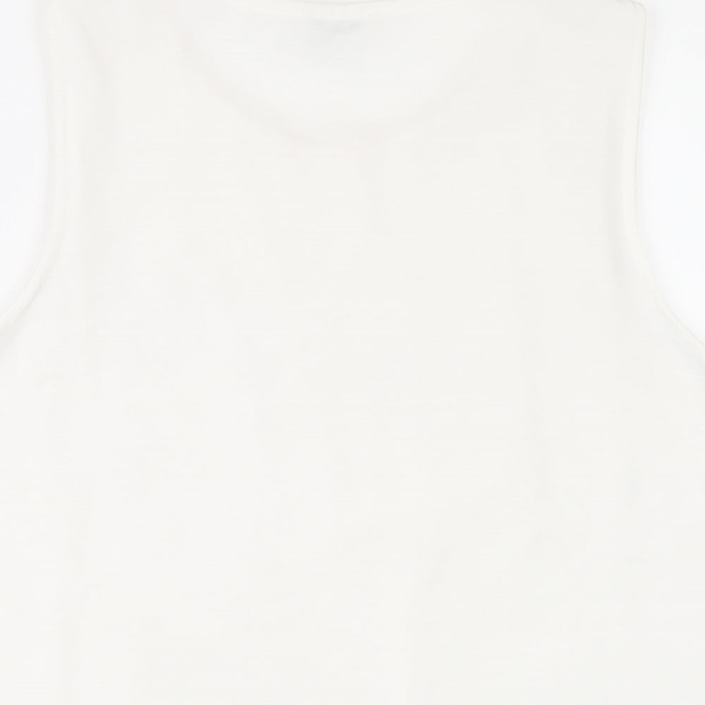 Zara Womens White Geometric Polyester Basic Tank Size M Round Neck