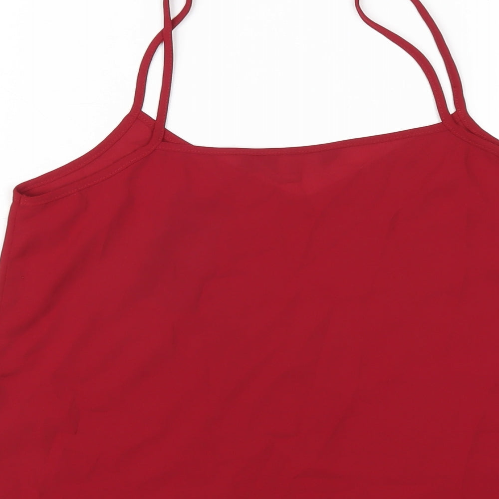 New Look Womens Red Polyester Camisole T-Shirt Size 8 V-Neck