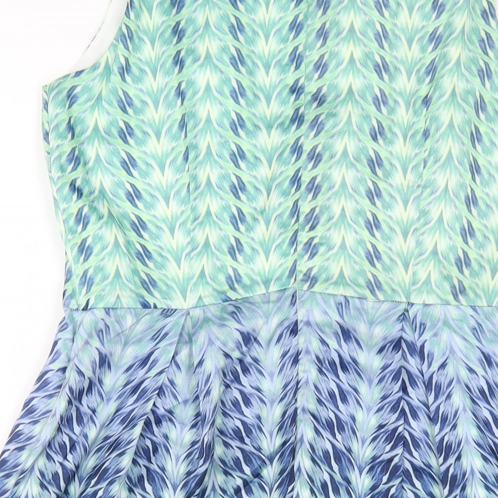 Smashed Lemon Womens Multicoloured Geometric Polyester A-Line Size 12 Off the Shoulder Zip