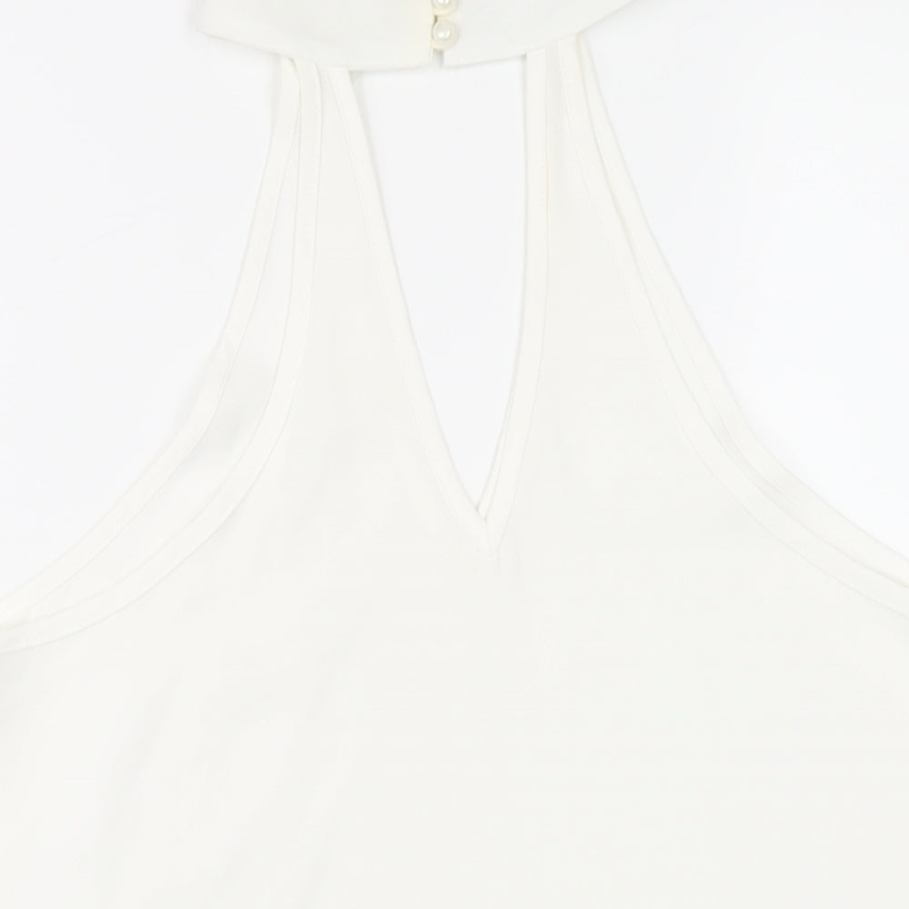 Love & Other Things Womens White Polyester Basic T-Shirt Size M Round Neck