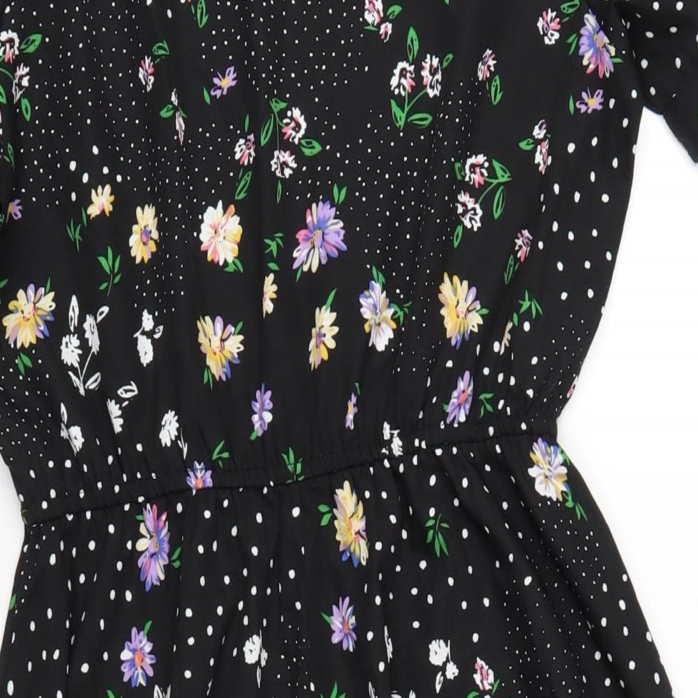 Boohoo Womens Black Floral Polyester A-Line Size 10 Round Neck Button
