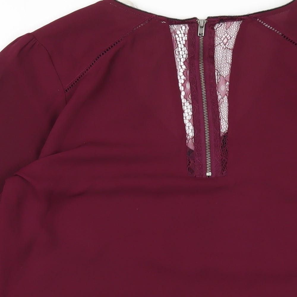 Daniel Rainn Womens Purple Polyester Basic Blouse Size S V-Neck