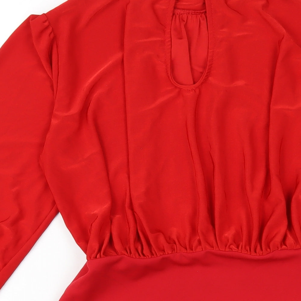 Edge Street Womens Red Polyester Bodycon Size 10 Mock Neck Button