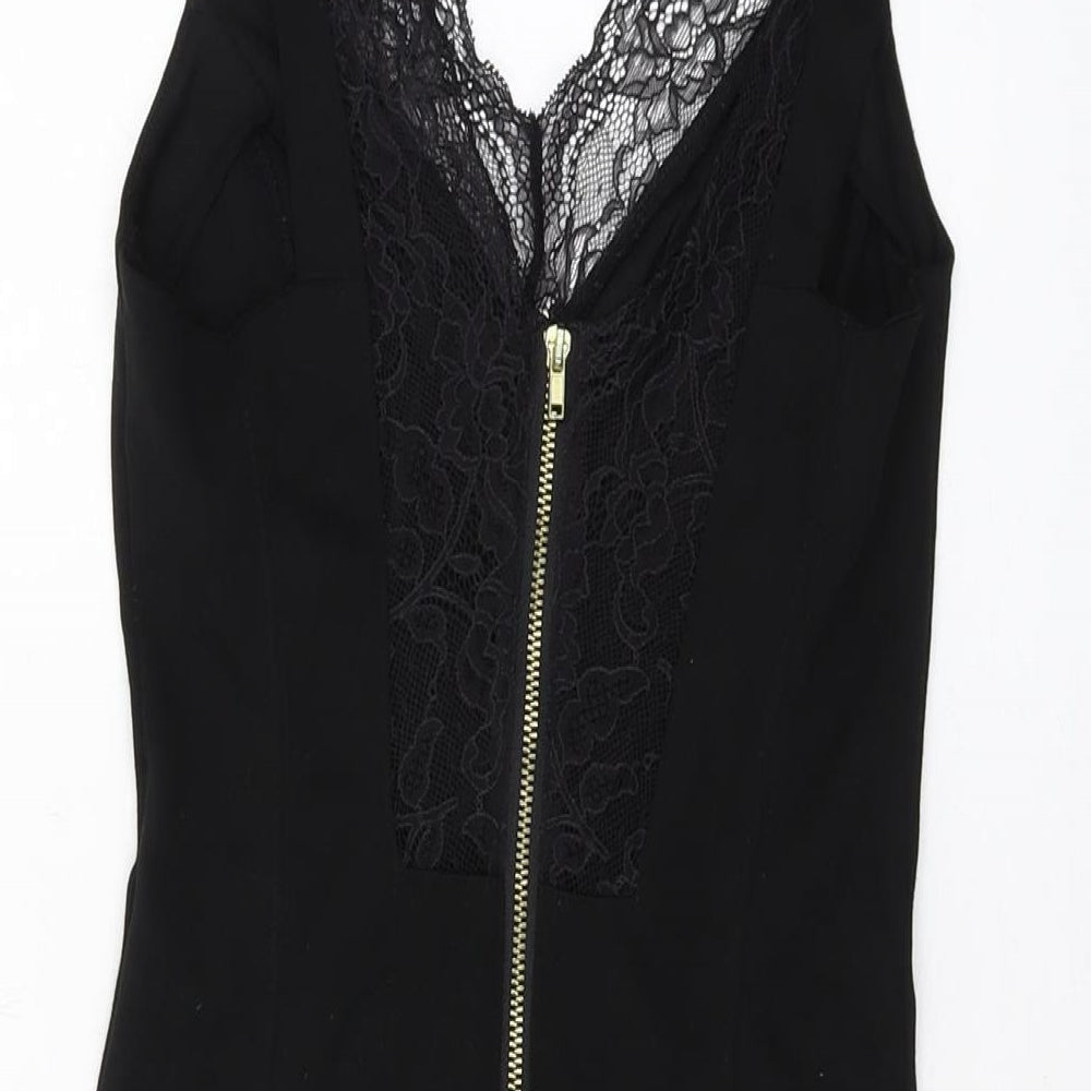 H&M Womens Black Viscose Bodycon Size XS V-Neck Zip