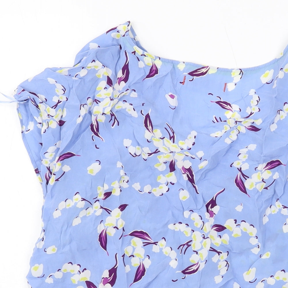 Per Una Womens Blue Floral Cupro Basic T-Shirt Size 10 V-Neck