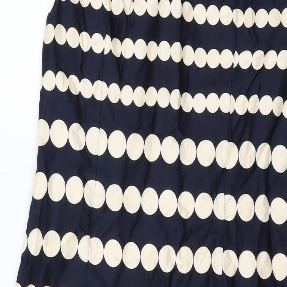 Phase Eight Womens Blue Polka Dot Cotton A-Line Size 10 Round Neck Zip
