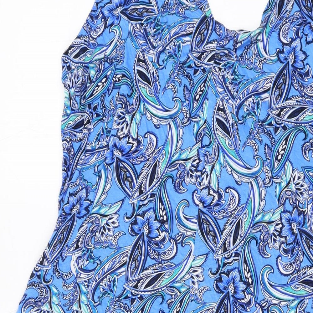 Marks & Spencer Womens Blue Geometric Viscose A-Line Size 14 V-Neck Pullover