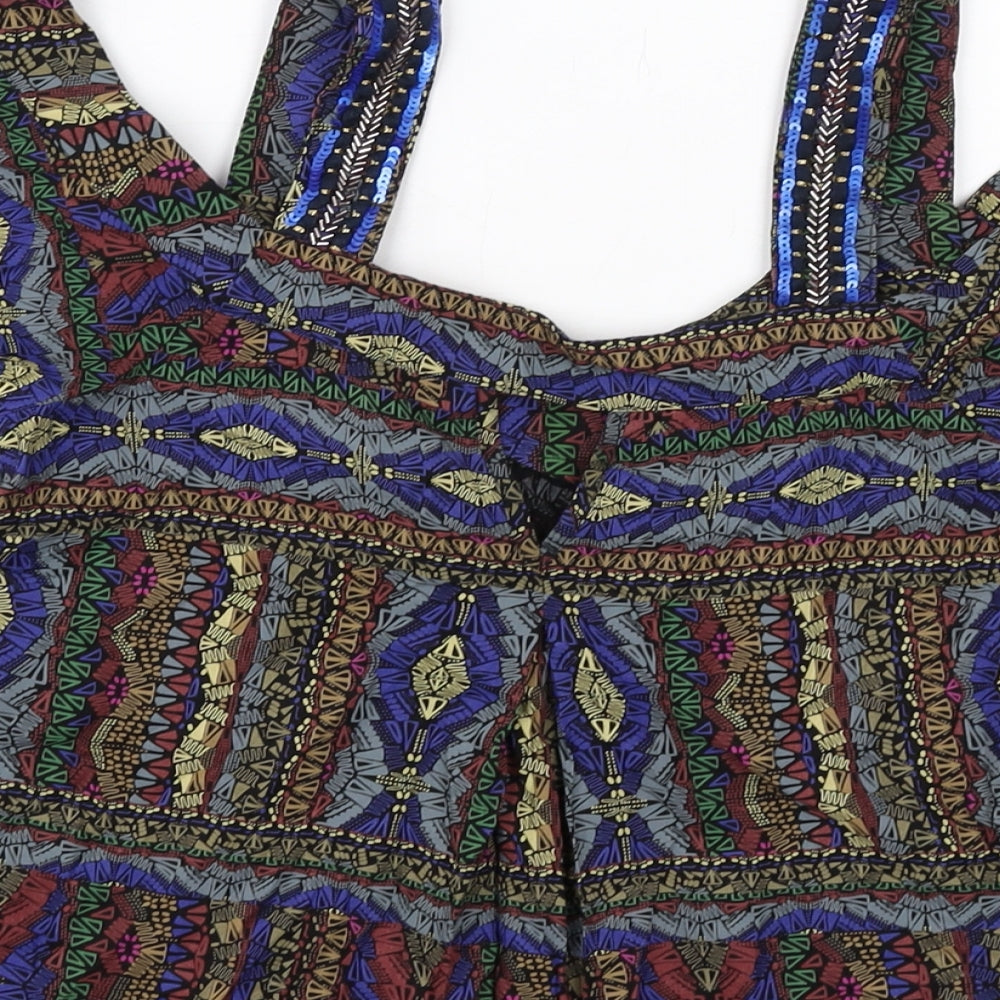 NEXT Womens Multicoloured Geometric Viscose Basic Blouse Size 6 Square Neck