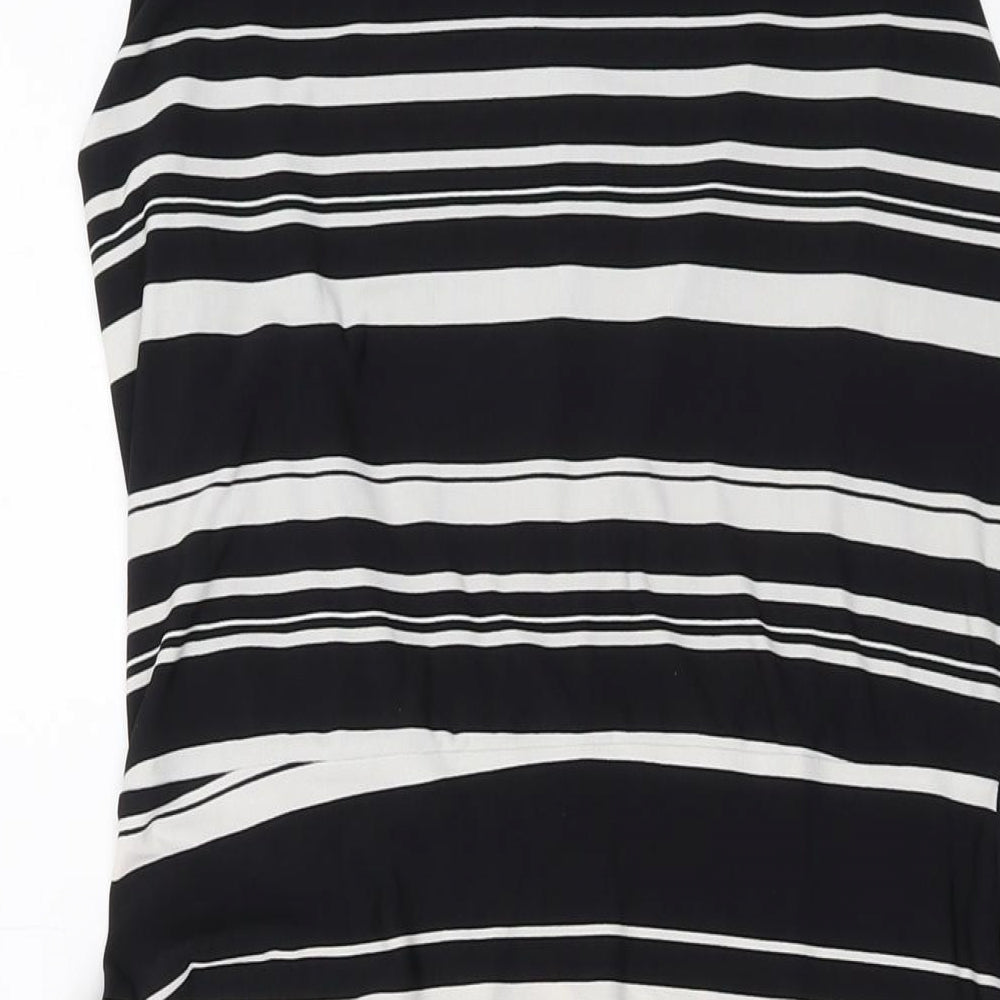 M&Co Womens Black Striped Polyester Sheath Size 14 Round Neck Pullover