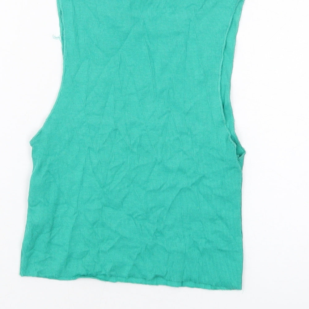 Zara Womens Green Cotton Cropped Tank Size S Round Neck