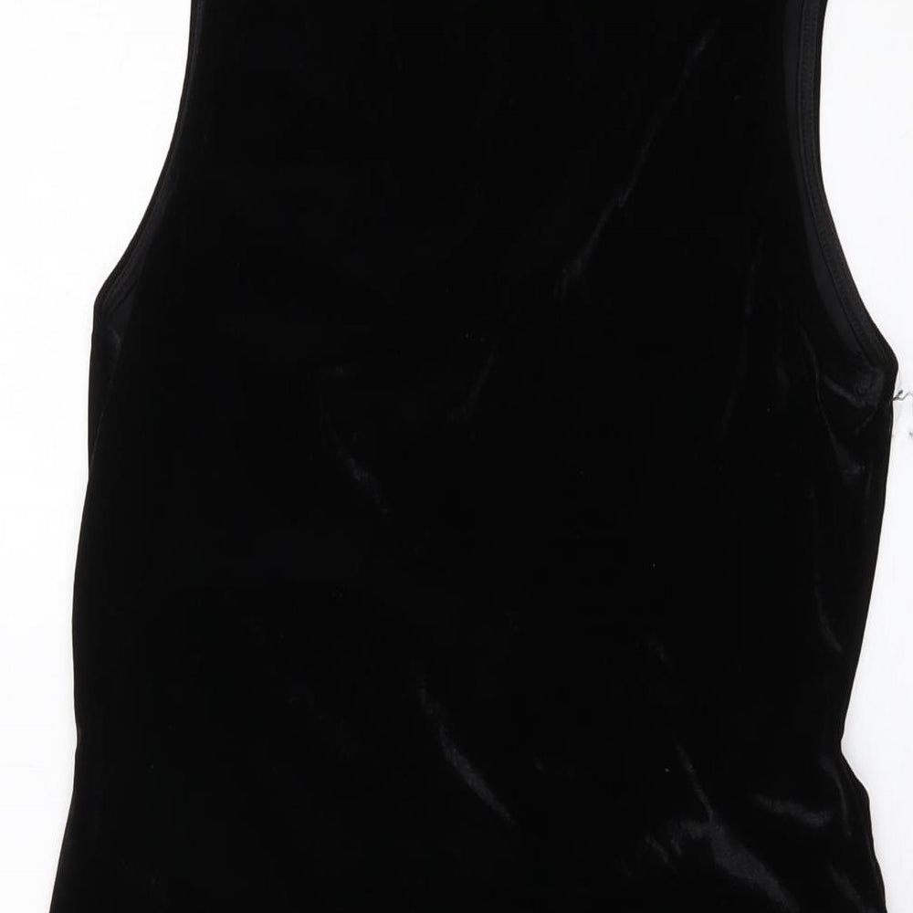 Miss Selfridge Womens Black Polyester Mini Size 14 V-Neck Pullover