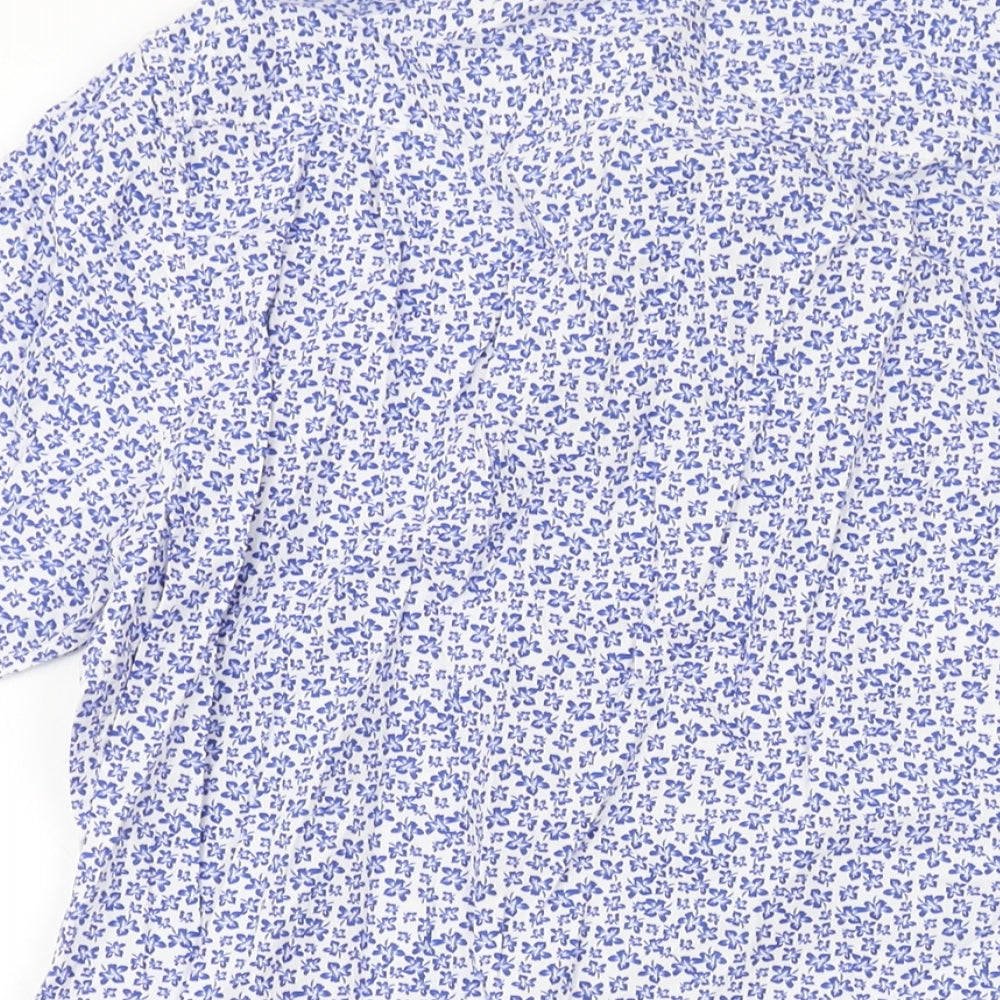 Seidensticker Mens Blue Floral Cotton Button-Up Size M Collared Button