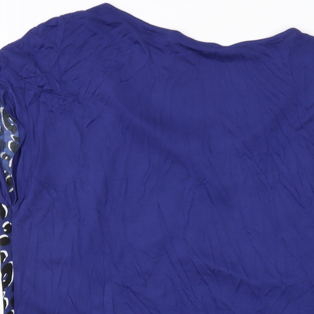 Oasis Womens Blue Animal Print Polyester Basic T-Shirt Size S Round Neck