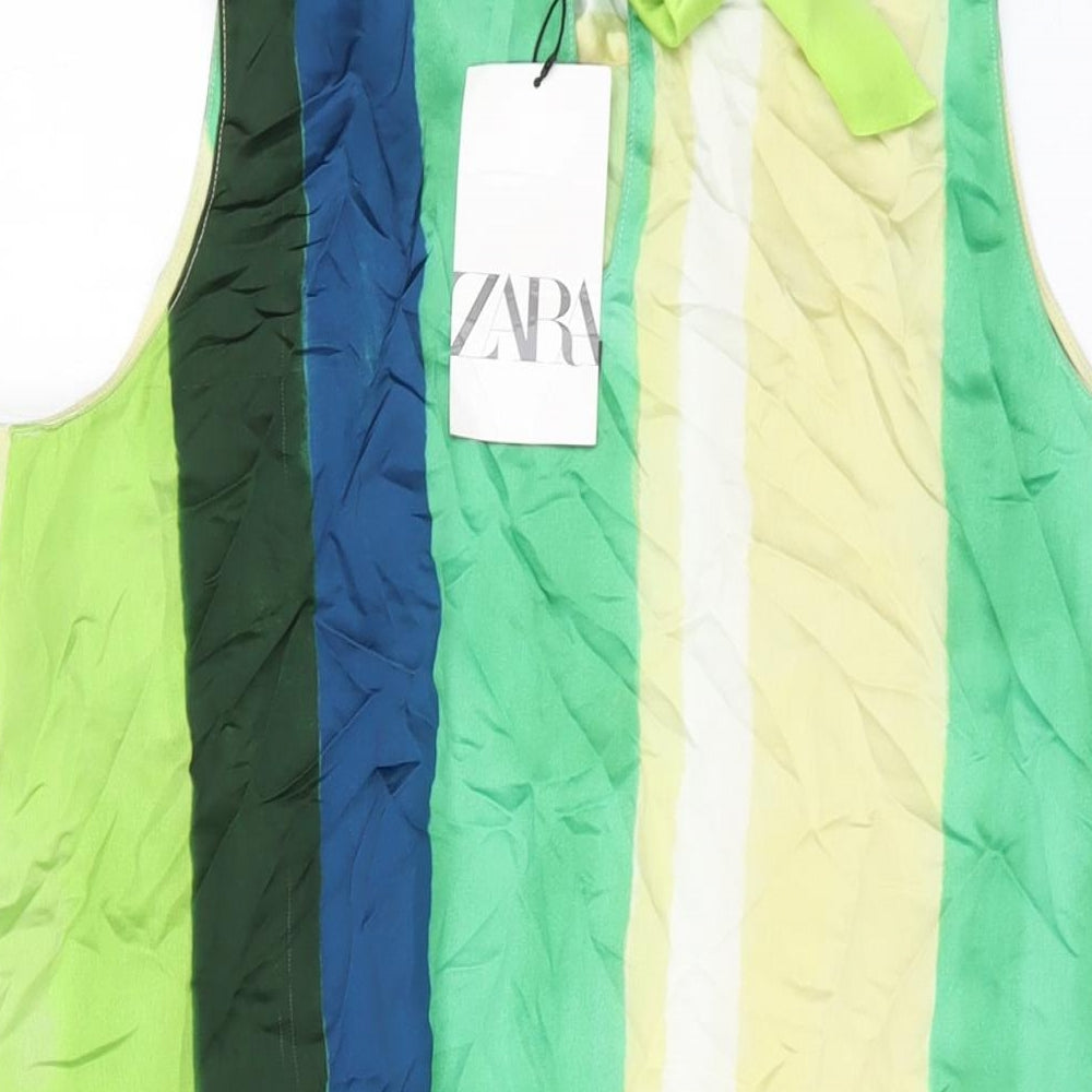 Zara Womens Multicoloured Striped Polyester Basic Blouse Size S Mock Neck