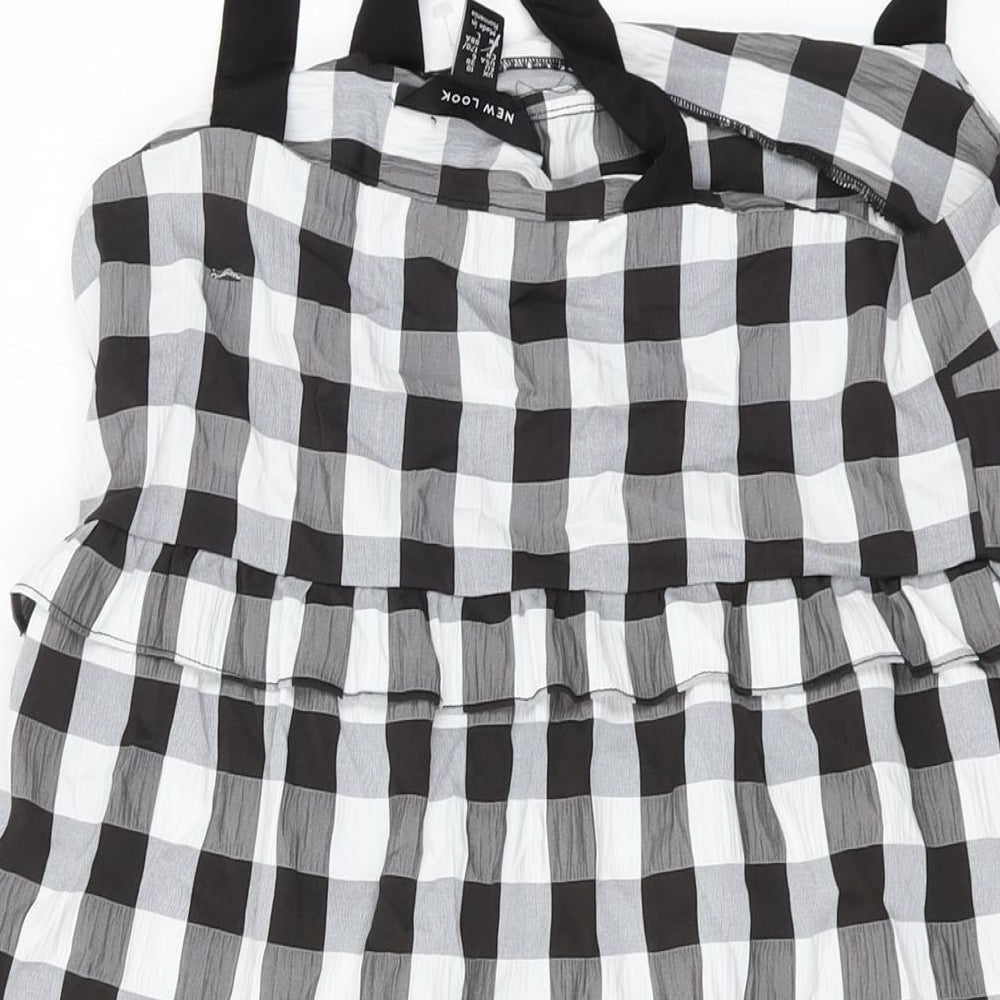 New Look Womens Grey Check Polyester A-Line Size 10 Square Neck Pullover