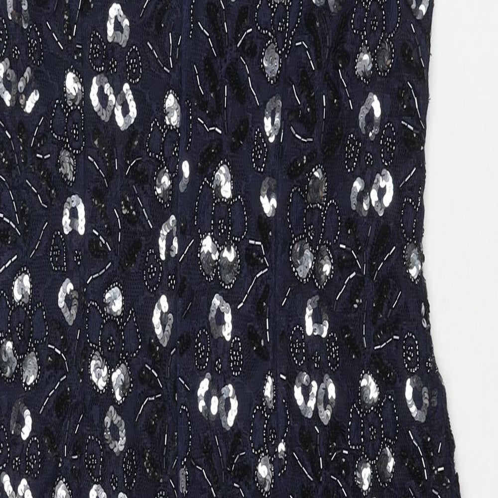 Sensations Womens Blue Geometric Nylon Shift Size 12 Scoop Neck Zip - Sequin