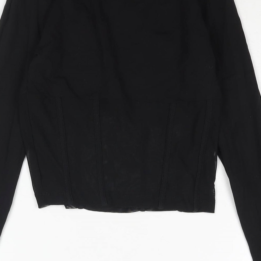 ASOS Womens Black Polyester Cropped Blouse Size 8 Round Neck - Corset Style Mesh Panel