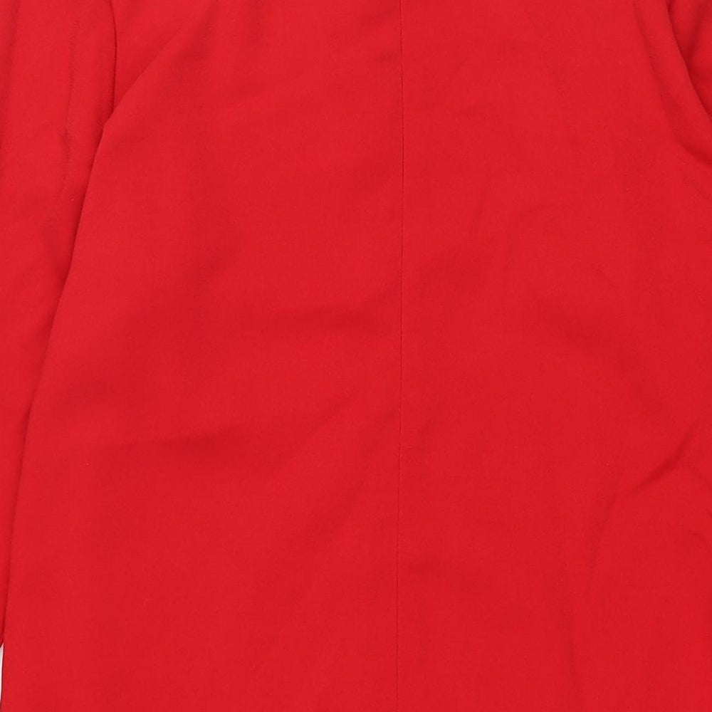 Sosandar Womens Red Polyester Shift Size 14 Round Neck Zip - Bell Sleeve Pockets