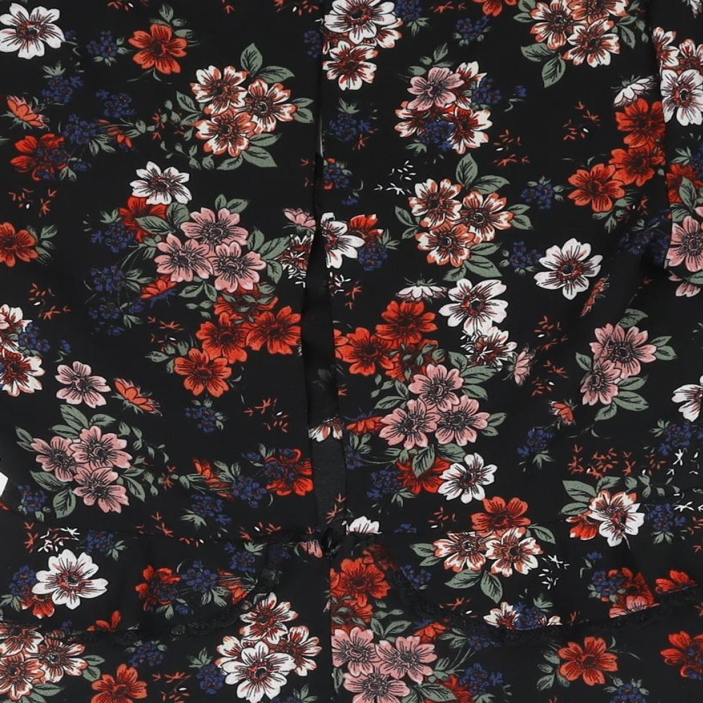 New Look Womens Black Floral Polyester A-Line Size 10 V-Neck Zip - Frill Lace Trim Drawstring