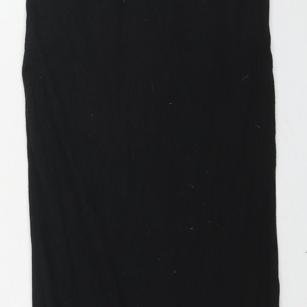 Stradivarius Womens Black Polyester Straight & Pencil Skirt Size XS - Front Slit Ribbed